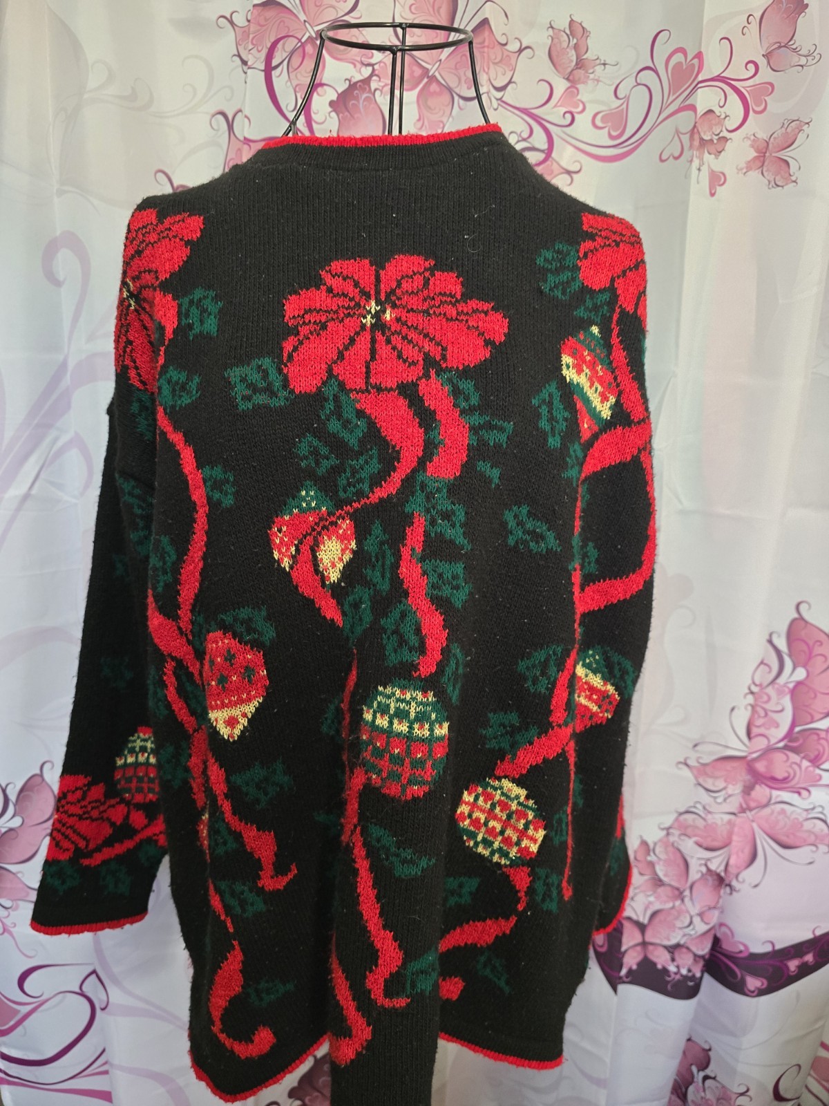 Vintage Nutcracker XL Holiday Sweater Bows Holly Ornament Grannycore