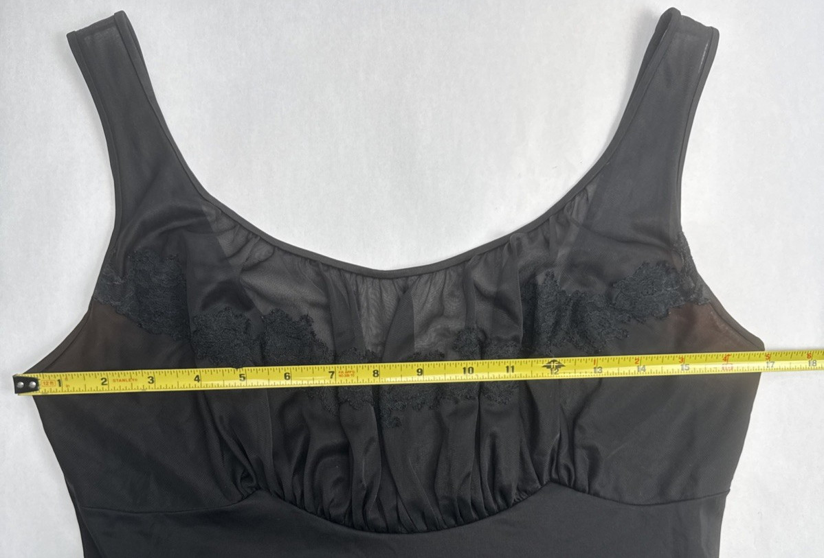 Vintage Shadowline Nylon Nightgown Black Size 34 Lace Empire Waist Tie Back