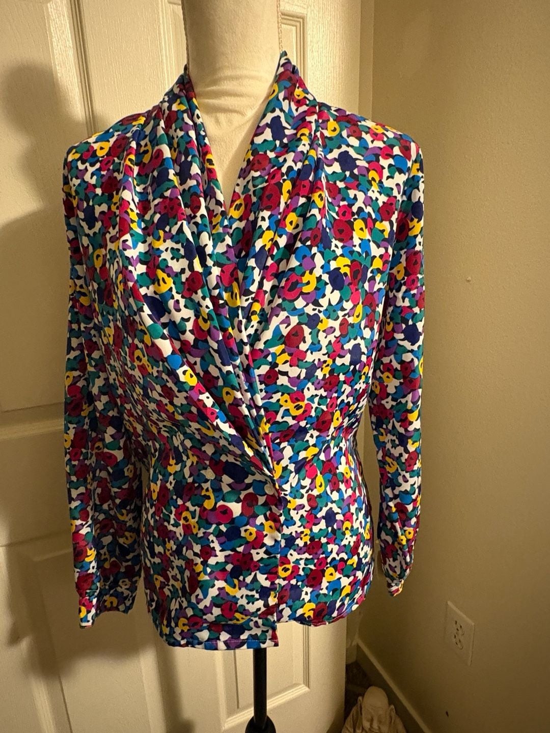Vintage 80s 90s Impressions of California Abstract Floral Print Blouse Size 12