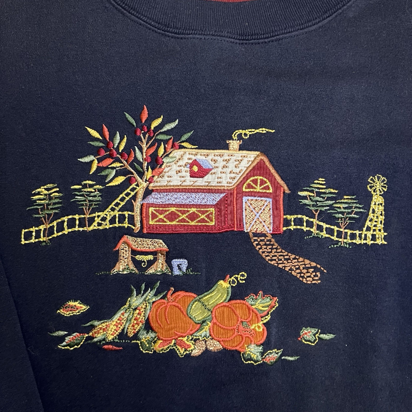 VTG Bobbie Brooks Womens Sweatshirt Farm Warm Autumn Fall Barn Granny Size 2XL
