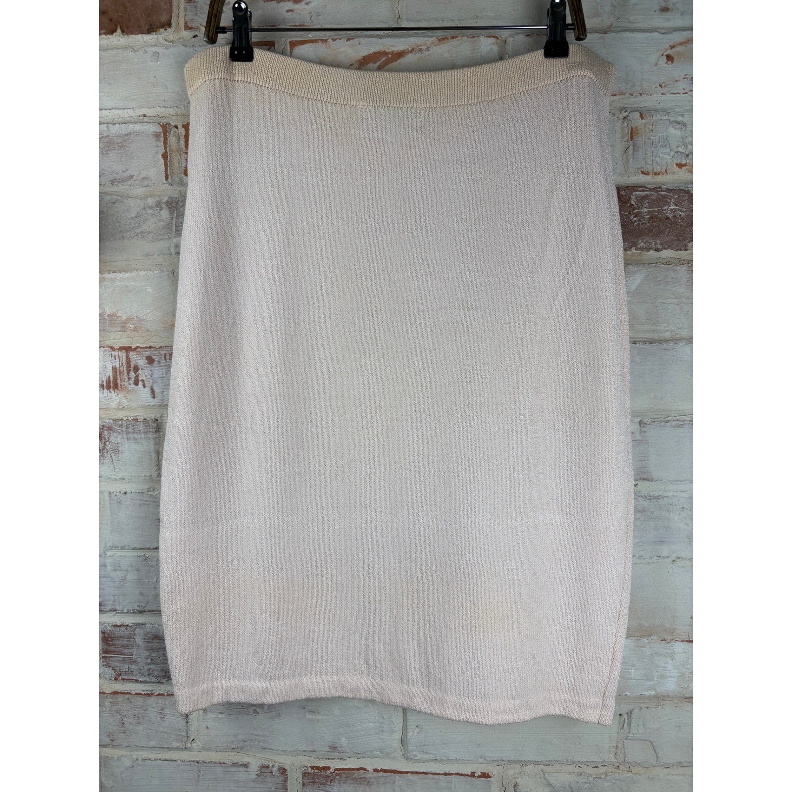 St. John Collection Knit Pencil Skirt Cream Wool Blend Vintage Quiet Luxury