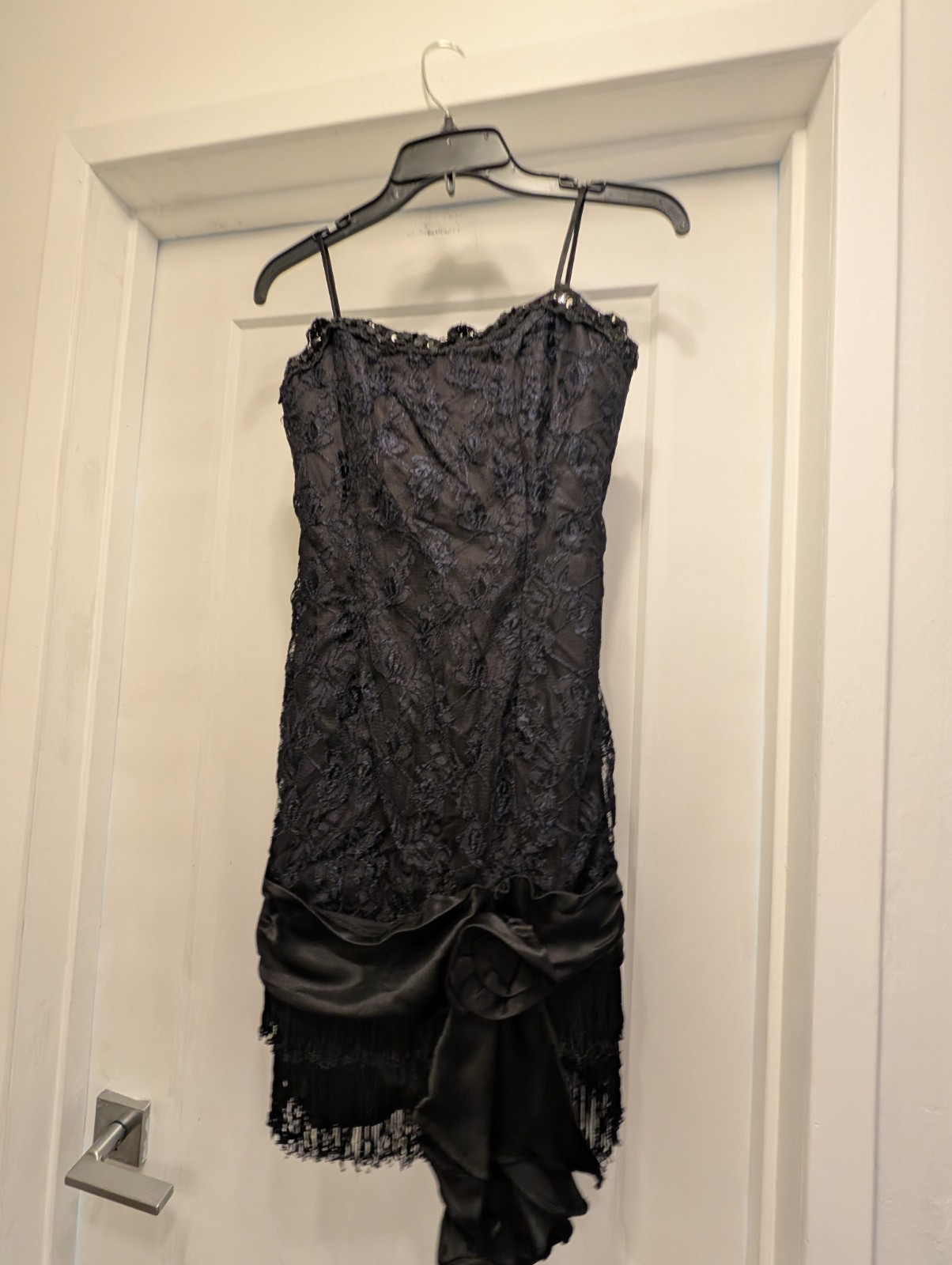 Vintage Roberta 80’s Prom Mini Dress Corset Black Lace Tassel Goth Fairy Sml Med