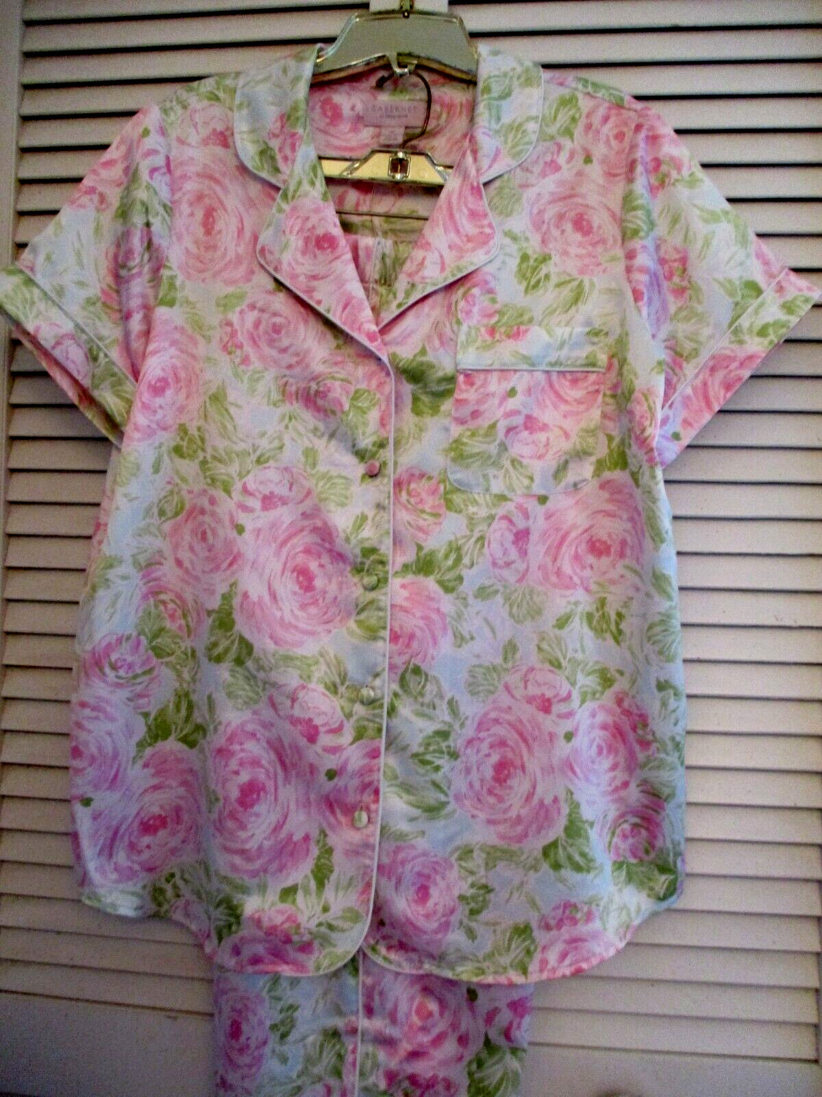CABERNET 2PC PJ SET SHORT SLVE CROPPED PANTS SILKY SATIN PINK ROSE POLY XL NEW