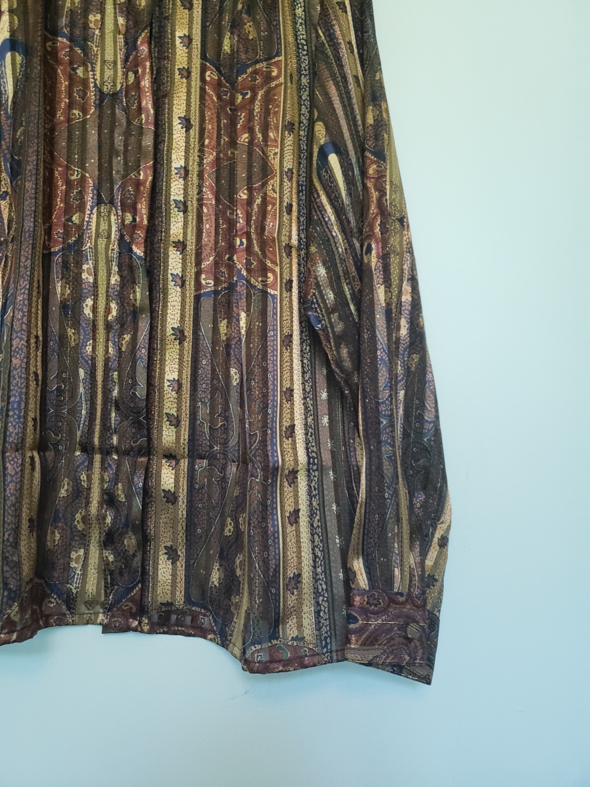 VTG Yves St. Clair Womens 12 Blouse Band Collar Paisley Stripe Gold Career Sheer