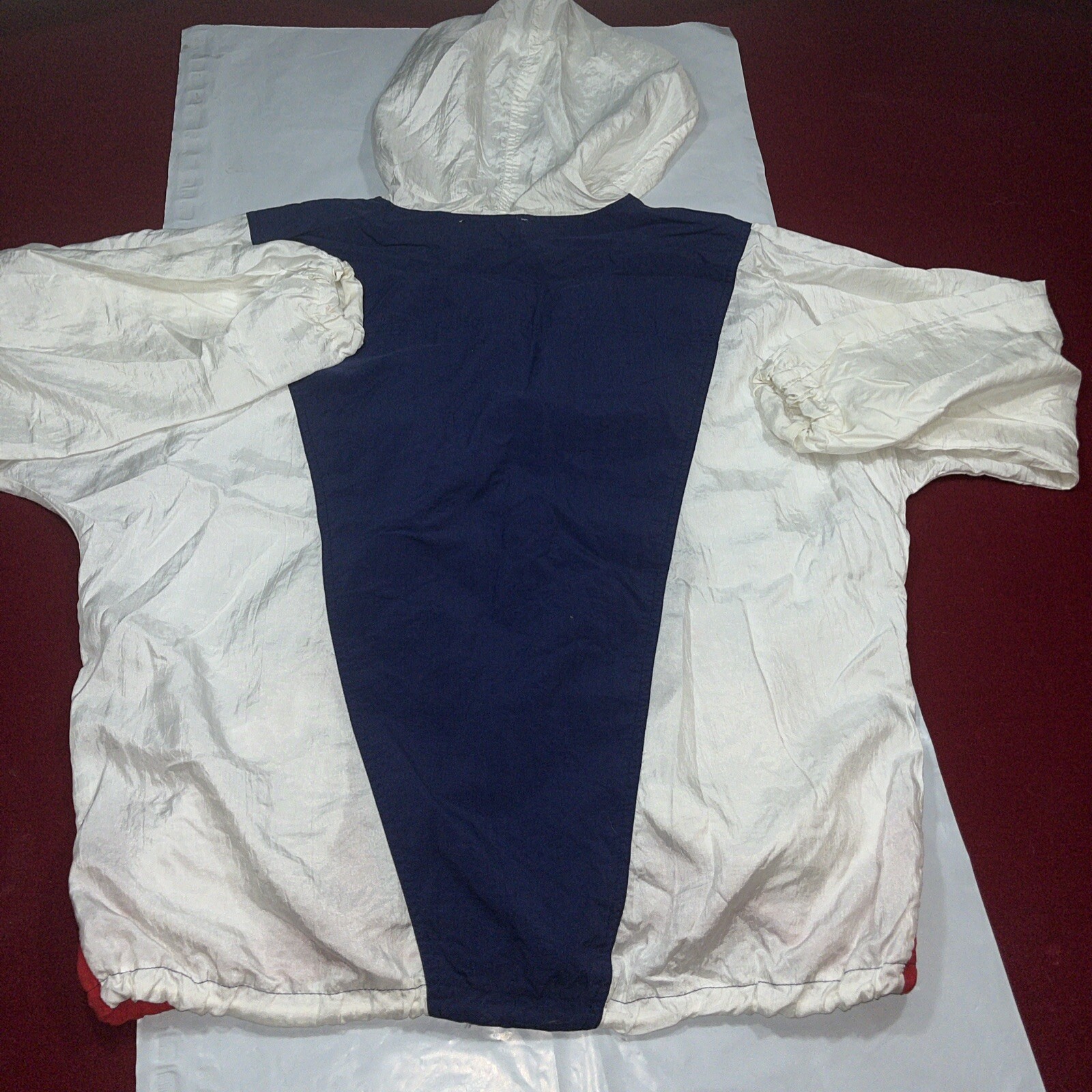 USA Windbreaker Sailing Nautical Red White Blue zip Up Cinch Tie Hem Med Vintage