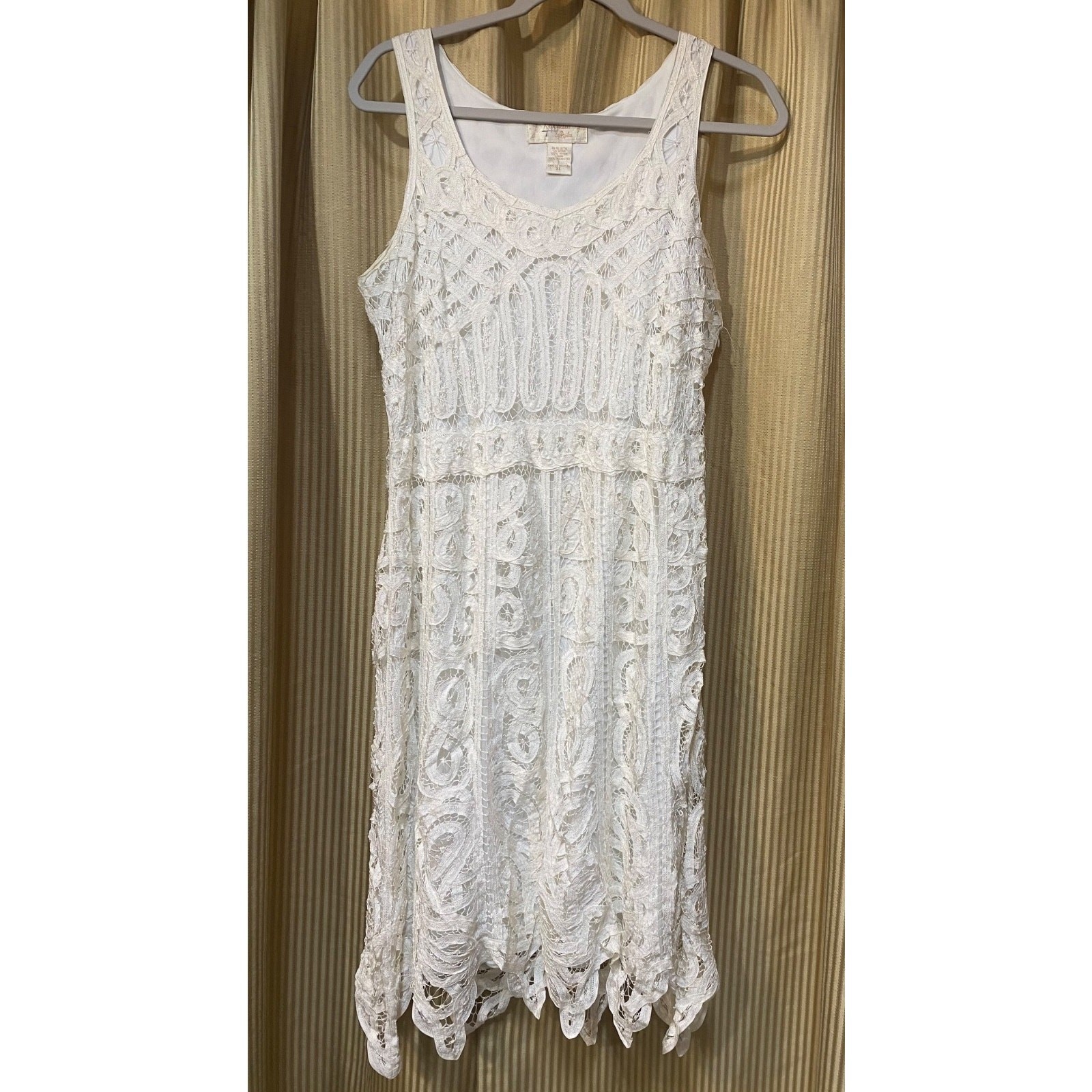 Vtg Y2K Kroshetta By Papillon Ivory Crochet Knit Midi Dress Sz XL