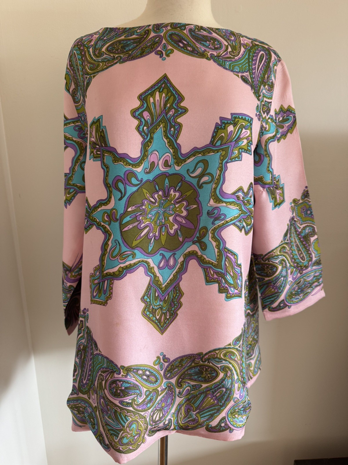 Vintage Anne Rubin Imports 1960s Silk Couture Italy paisley pink Top