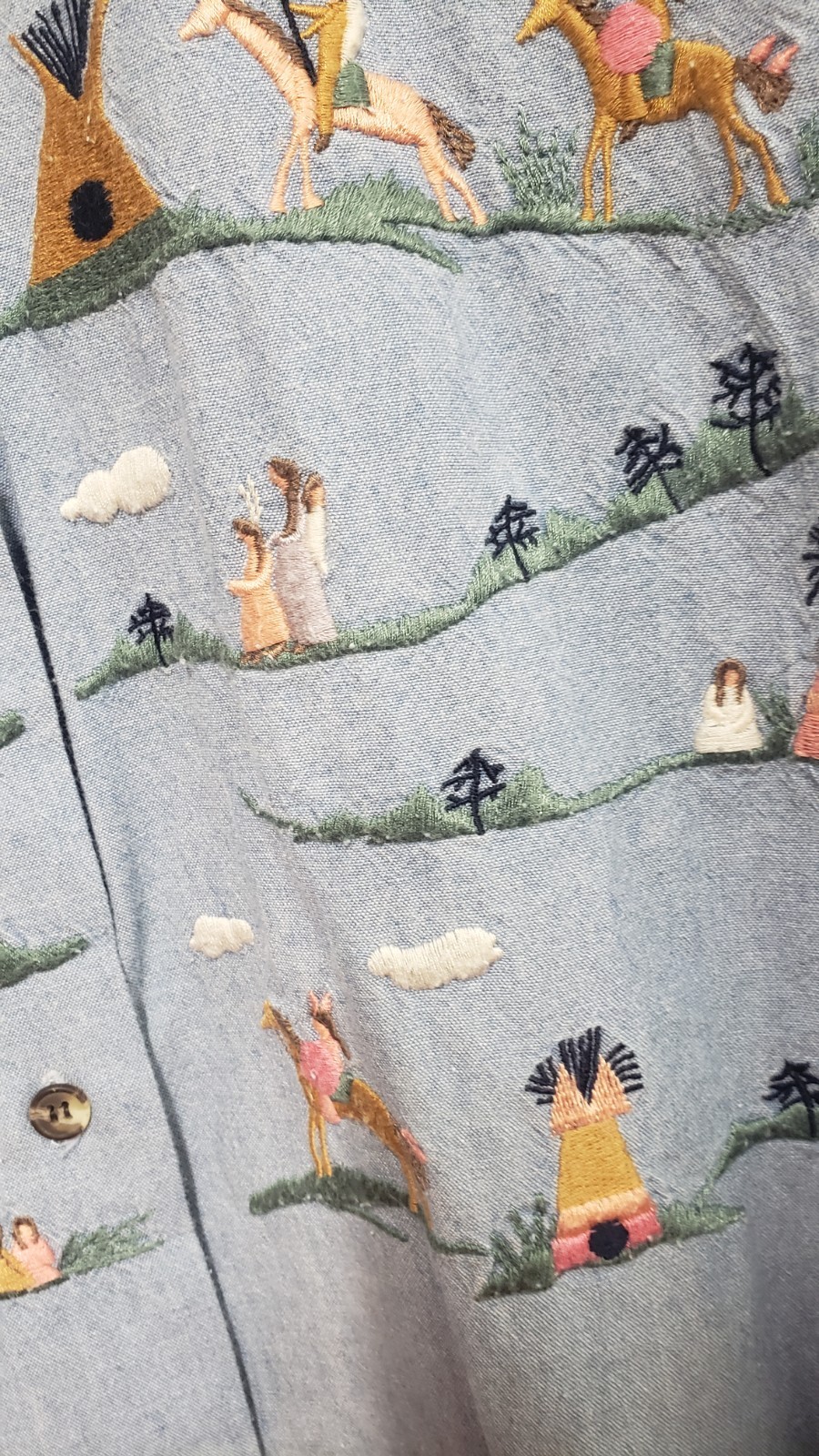 Cambridge Dry Goods Vintage Embroidered Native American Theme Button Up 16