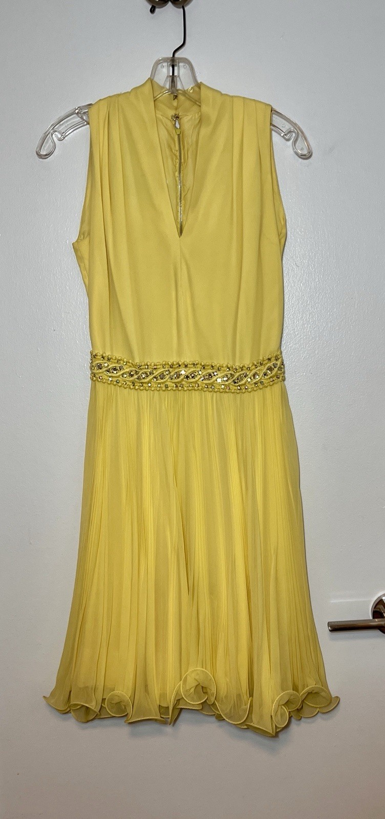 1960s Dress VINTAGE Romantica Victor Costa Silk Chiffon Yellow Cocktail XS