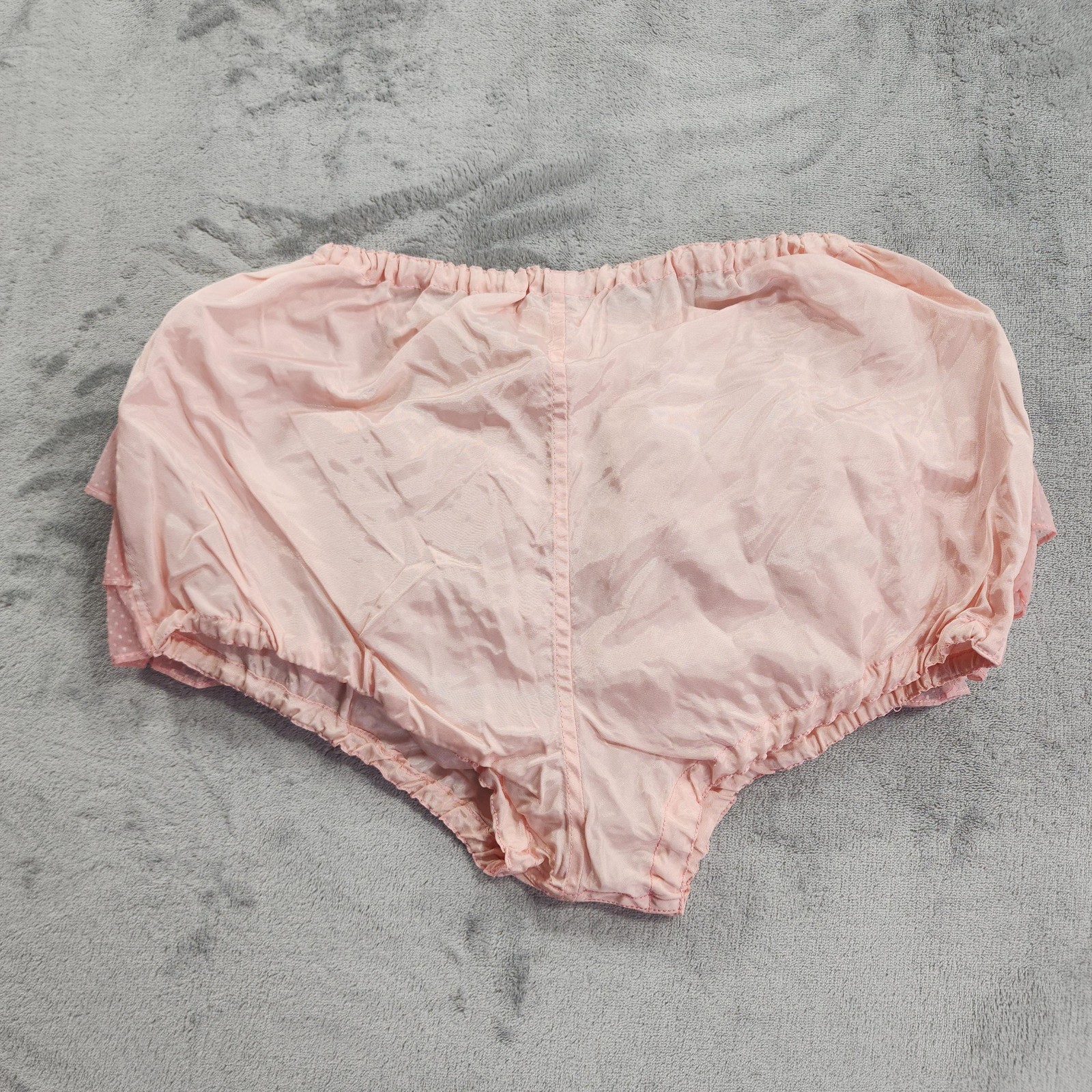 Vintage Lingerie Set Women XS Pink Swiss Dot Babydoll Nightie Bow Ruffle Bloomer