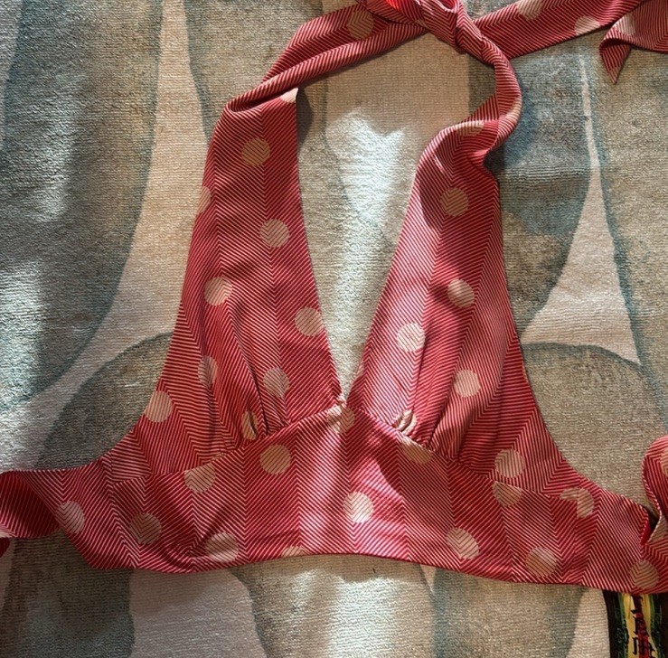 Vintage L.A.M.B Gwen Stefani Silk Halter Top Red Polka Dot Rockabilly Y2K Grunge
