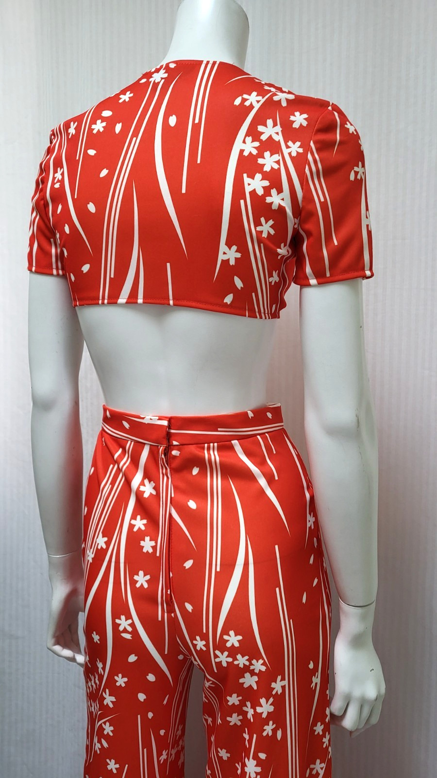 2 Piece Vintage 1960’s PARADE NY Red Floral Top & Wide Leg Pants – Size XS – EUC