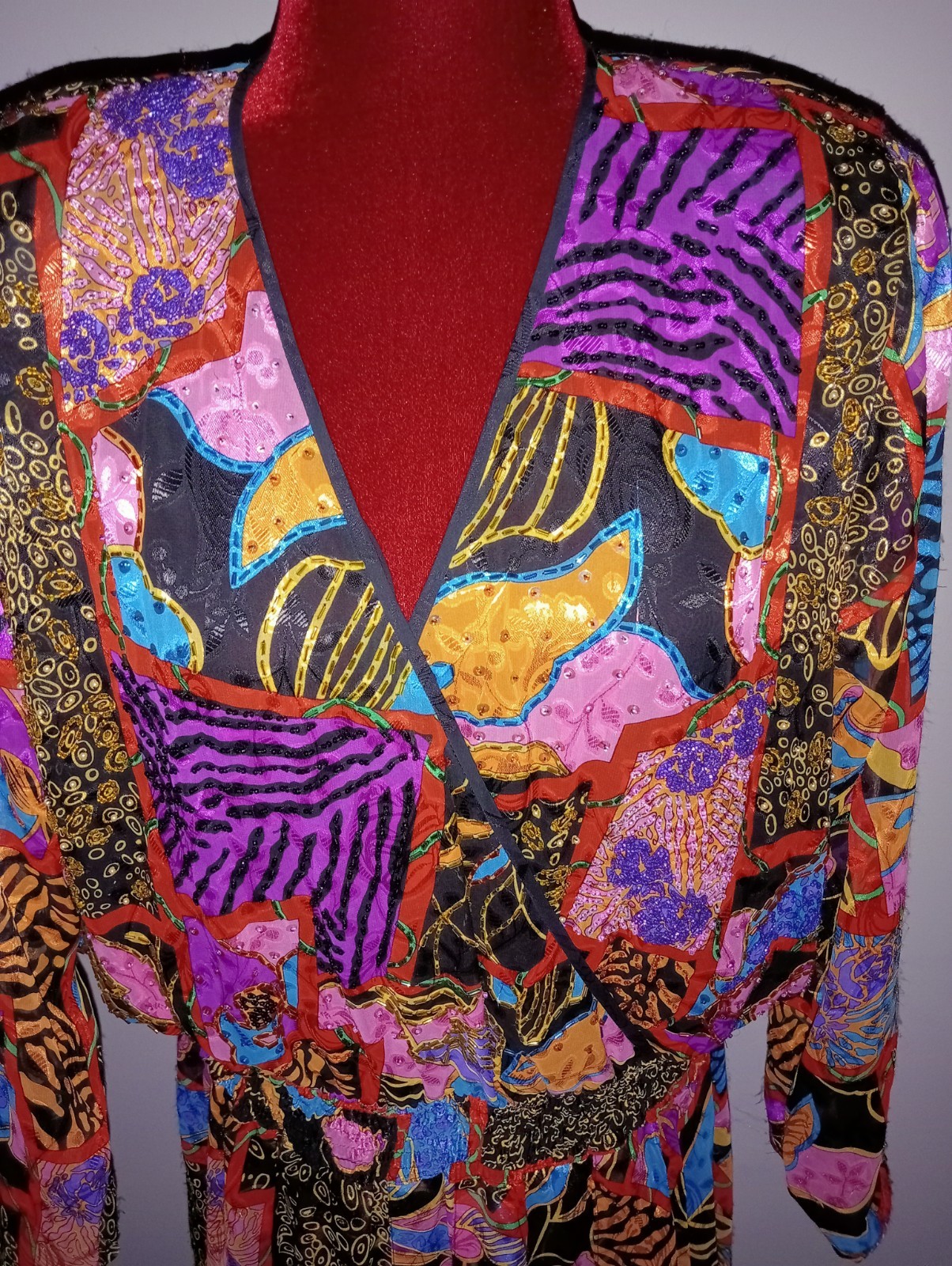 Vintage Diane Freis Georgette Maxi Dress purple turquoise black vibrant Boho