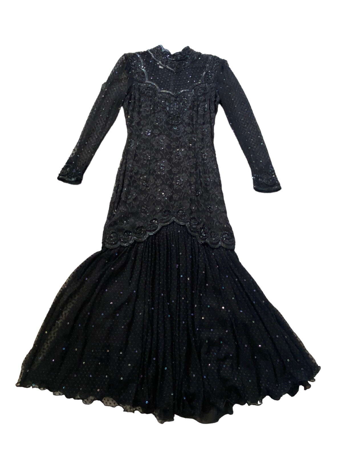 Vintage JUDITH ANN Creations Black Beaded Prom Formal Dress Gown S 80s 90s