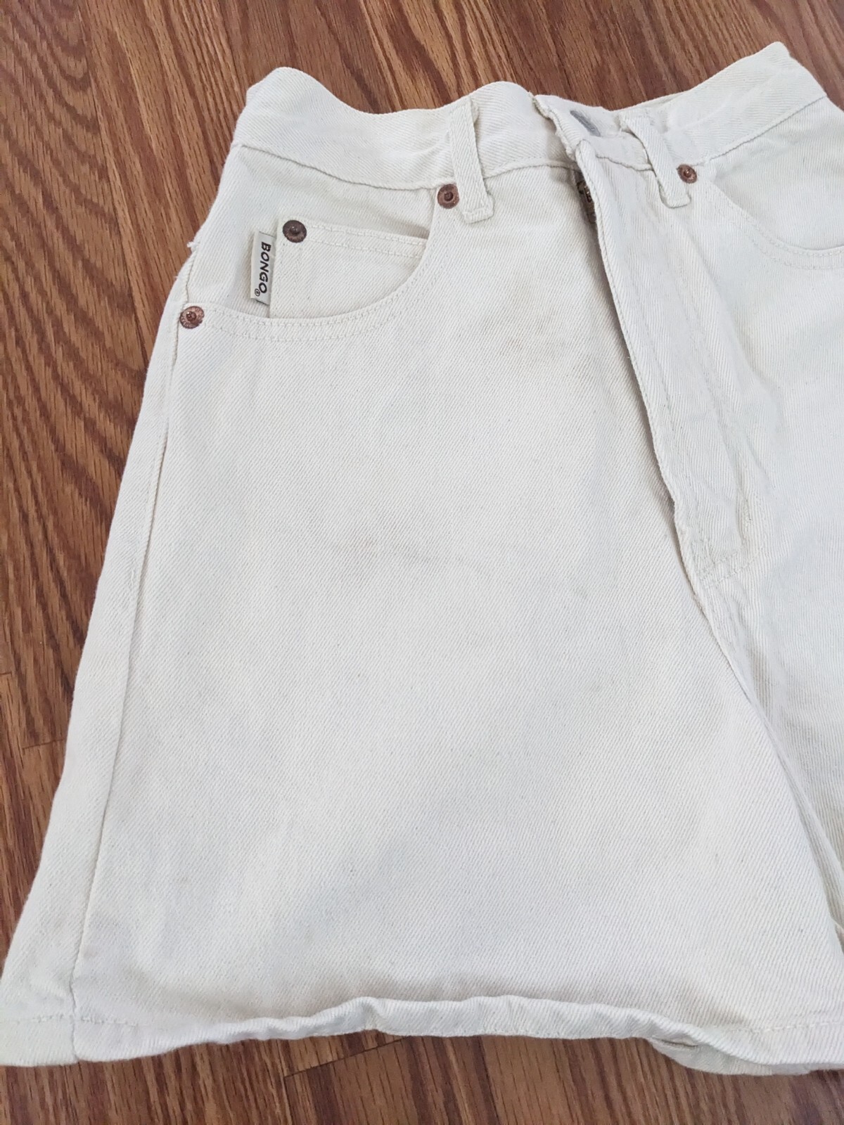 Vintage 90s BONGO super high rise Mom denim jean cream shorts Brass Plum USA 1