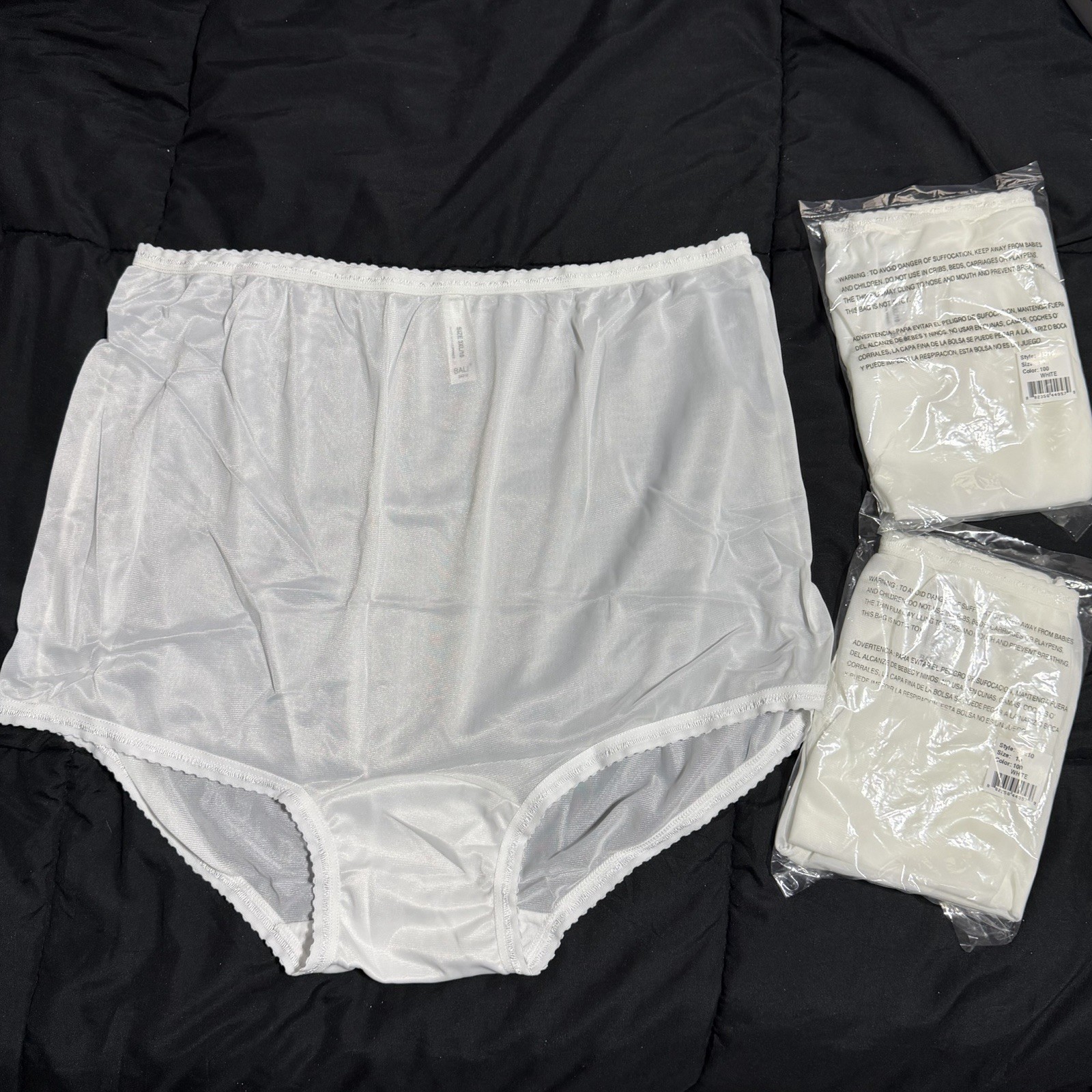 3 Pair Bali 26210 White 3XL / 10 Nylon Satin Full Cut Brief Panties High Waist