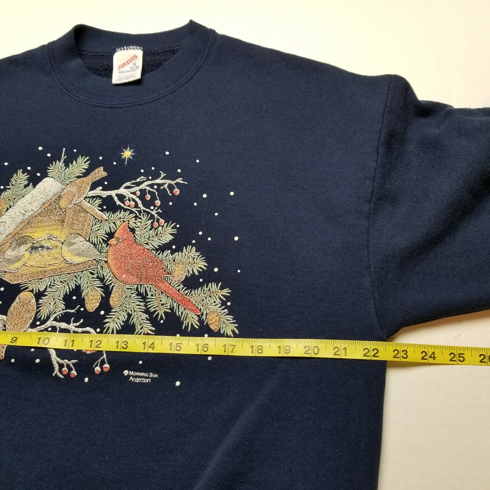 Vtg Morning Sun Winter Birdhouse Sweatshirt Womens XL Snow Jerzees USA 90s T44