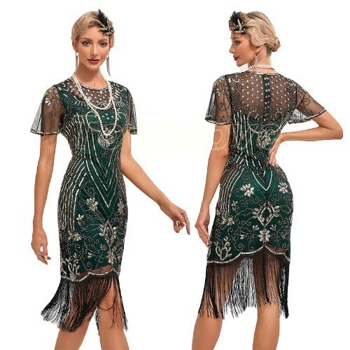 1920s Flapper Dress Women’s Slim Fit Sequin Tassel Vintage 20s Party Dress Skirt