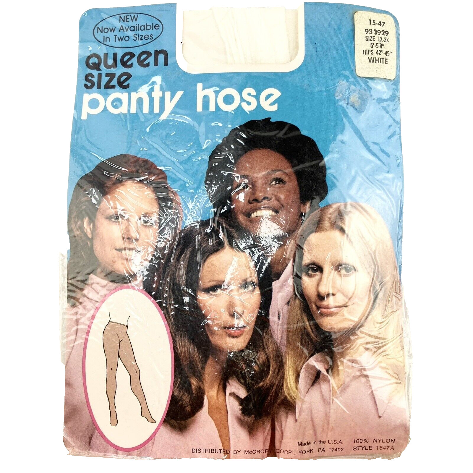 Vtg 1960s Queen Size 1-2X Nylon Panty Hose White New Package McCropy USA