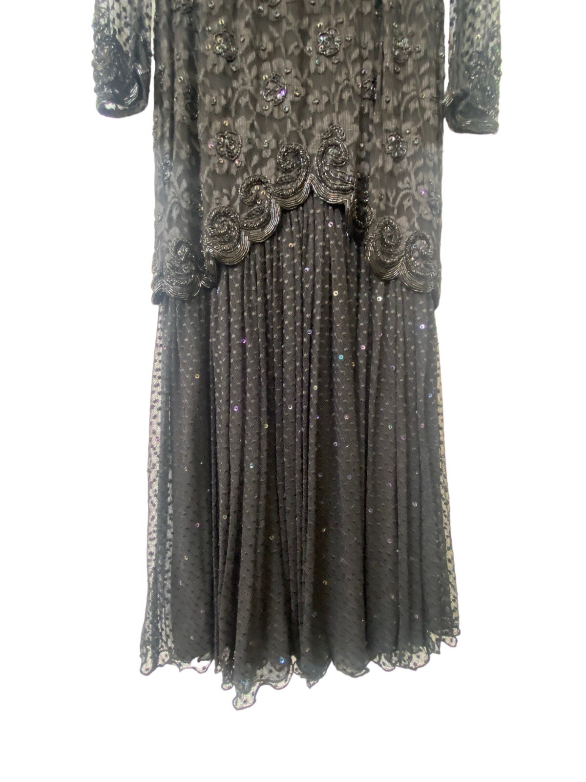 Vintage JUDITH ANN Creations Black Beaded Prom Formal Dress Gown S 80s 90s
