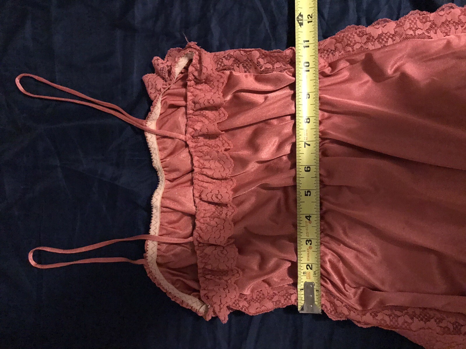 Vtg M Tall Lady Cameo Salmon Soft Nylon Nightgown Negligee Gown Lace