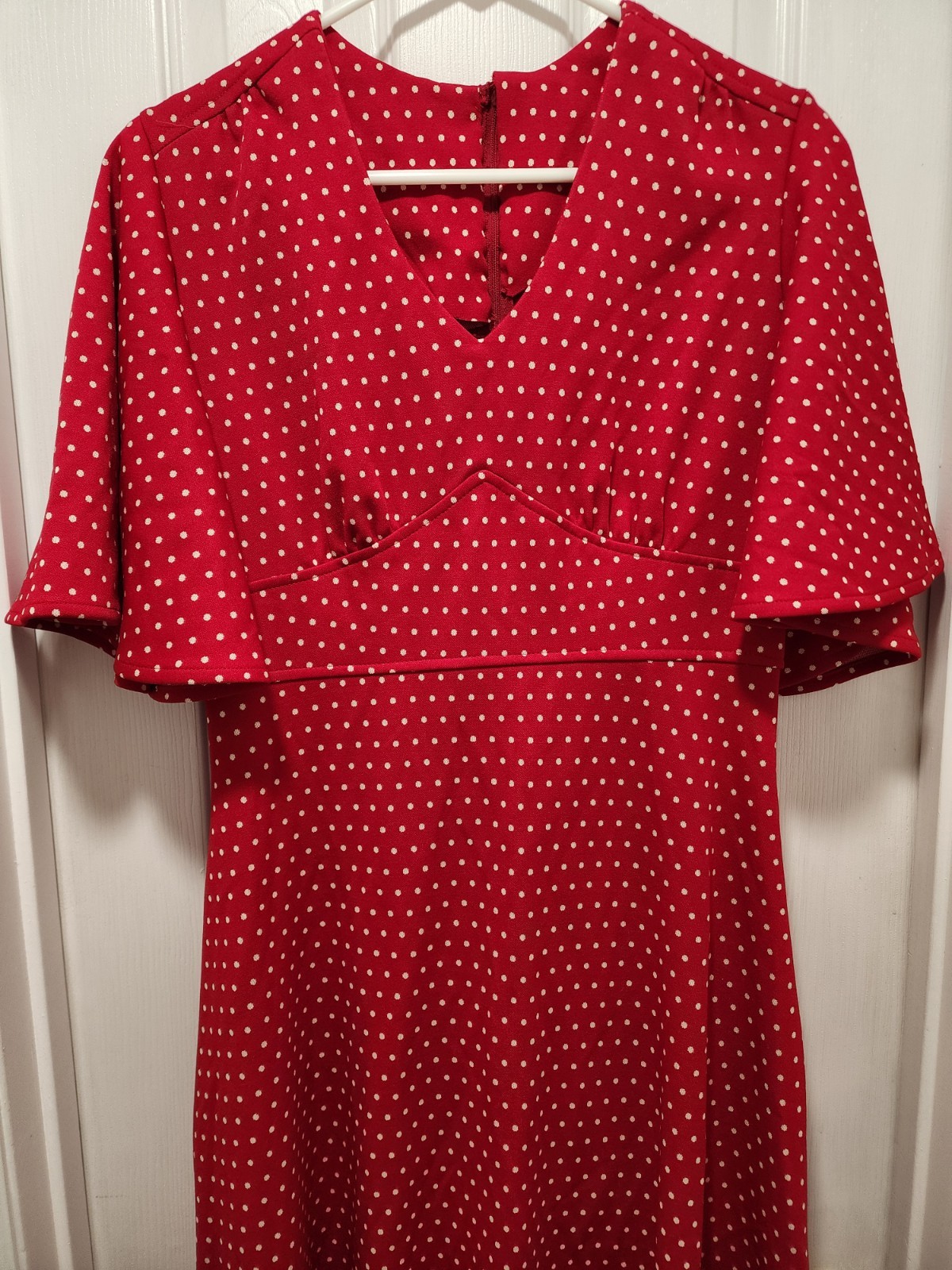 Vtg 60 70s Vicky Vaughn Red Polka Dot Fit Flare Flutter Sleeve Maxi Dress Sz Med