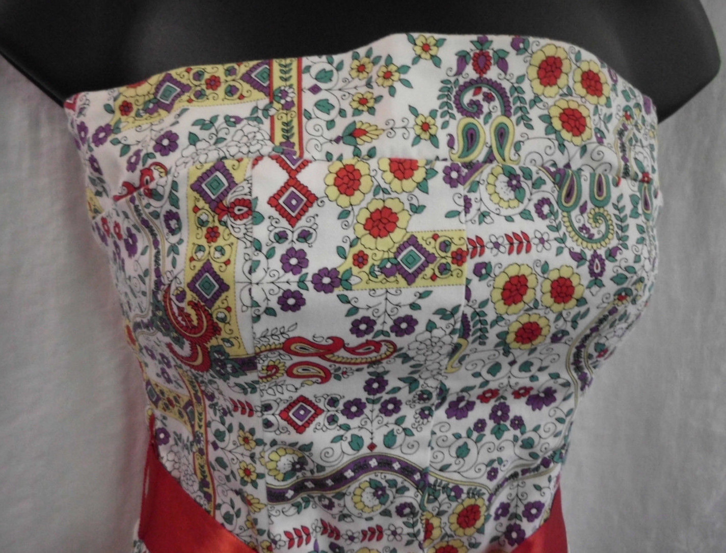 Vintage Notice Strapless Blouse Size 2 Cotton Blend Multi Floral & Geomet Lined