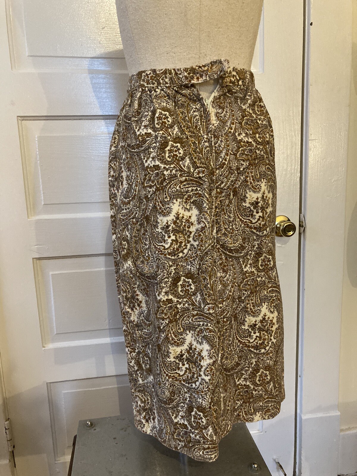 Vintage Set 1970s Corduroy Jacket & Skirt Paisley Handmade Costume Suit