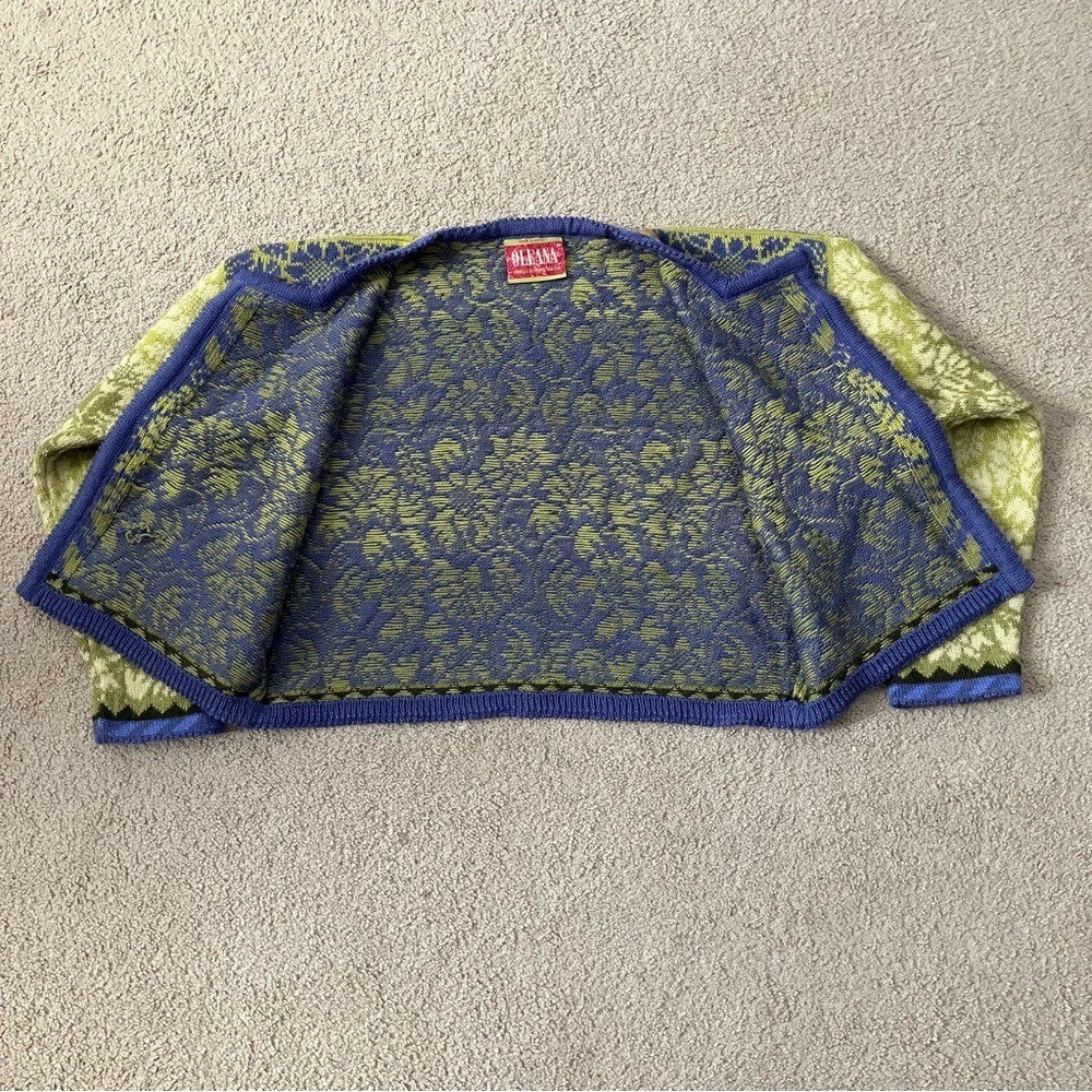 Vintage OLEANA Solveig Hisdal 100% Pure New Wool Floral Knit Cardigan Size M