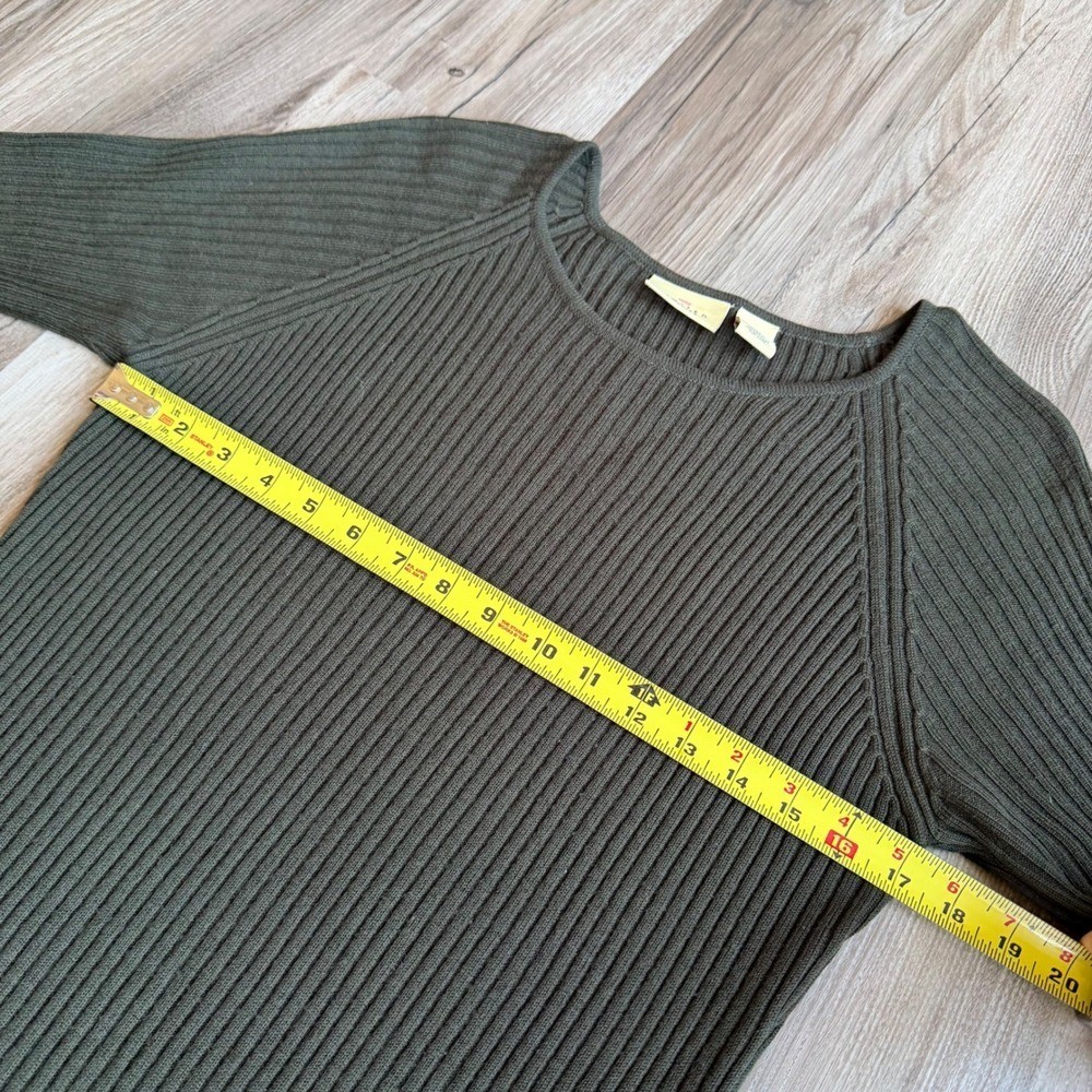 VTG Limited America Merino Wool Ribbed Sweater Dress Olive Green Short Sleeve L