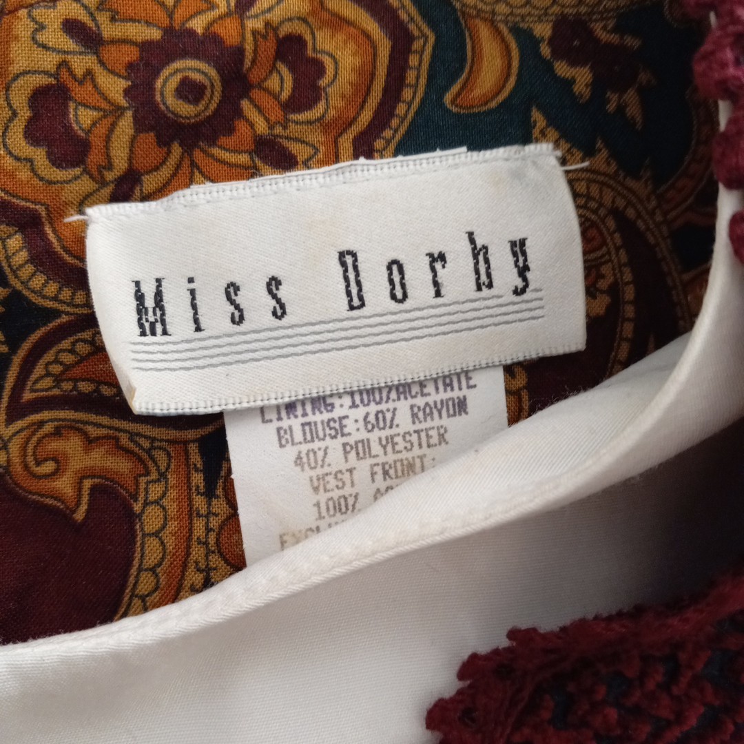 Vintage Miss Dorby Velvet Burnout Vest English Country Tapestry Dress Size 10