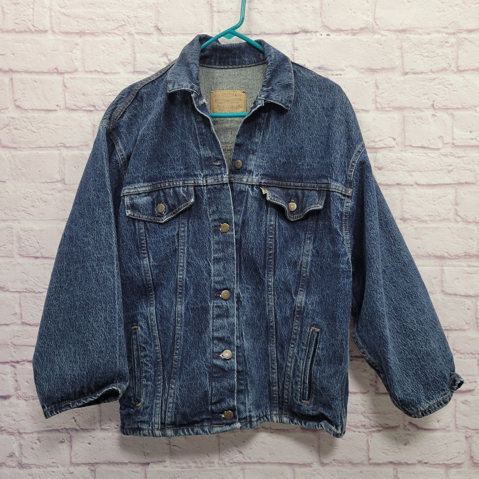 VTG Levis Denim Trucker Jacket Womens L? Blue Wash Slouchy Grunge Y2K 90s