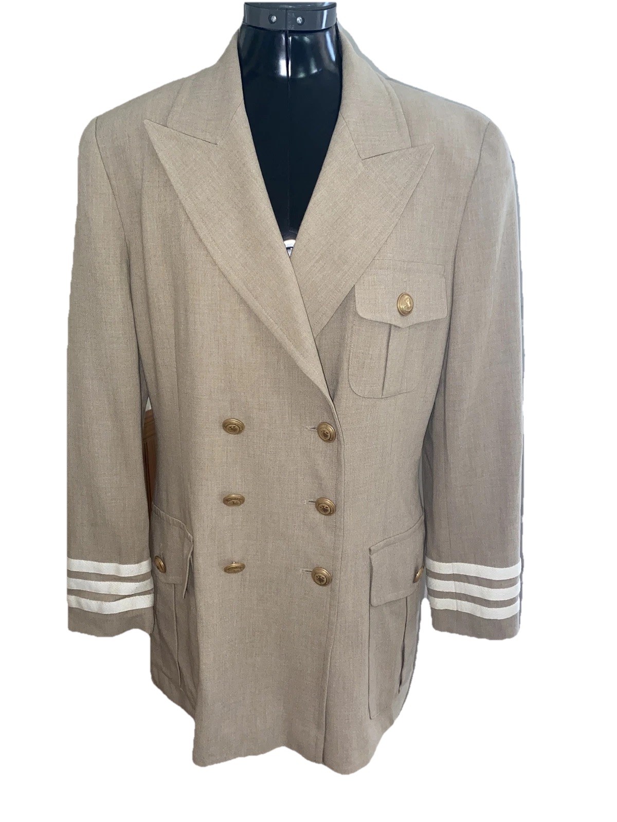 Mondi Vtg Beige Blazer Suit Jacket Military Safari Uniform Womens EU40 US8 Wool