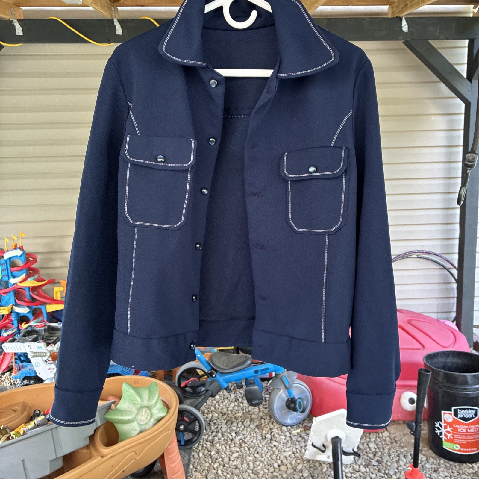 Vintage 1970s Navy Polyester Leisure Jacket With Contrast Stitching