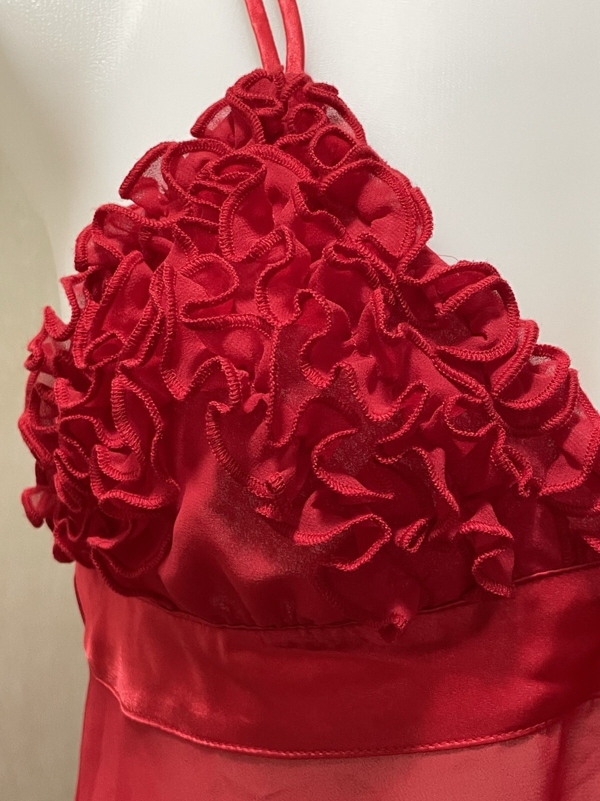 VTG Je Tadore Red Ruffle Bodice Sheer Camisole Top Lingerie Size S