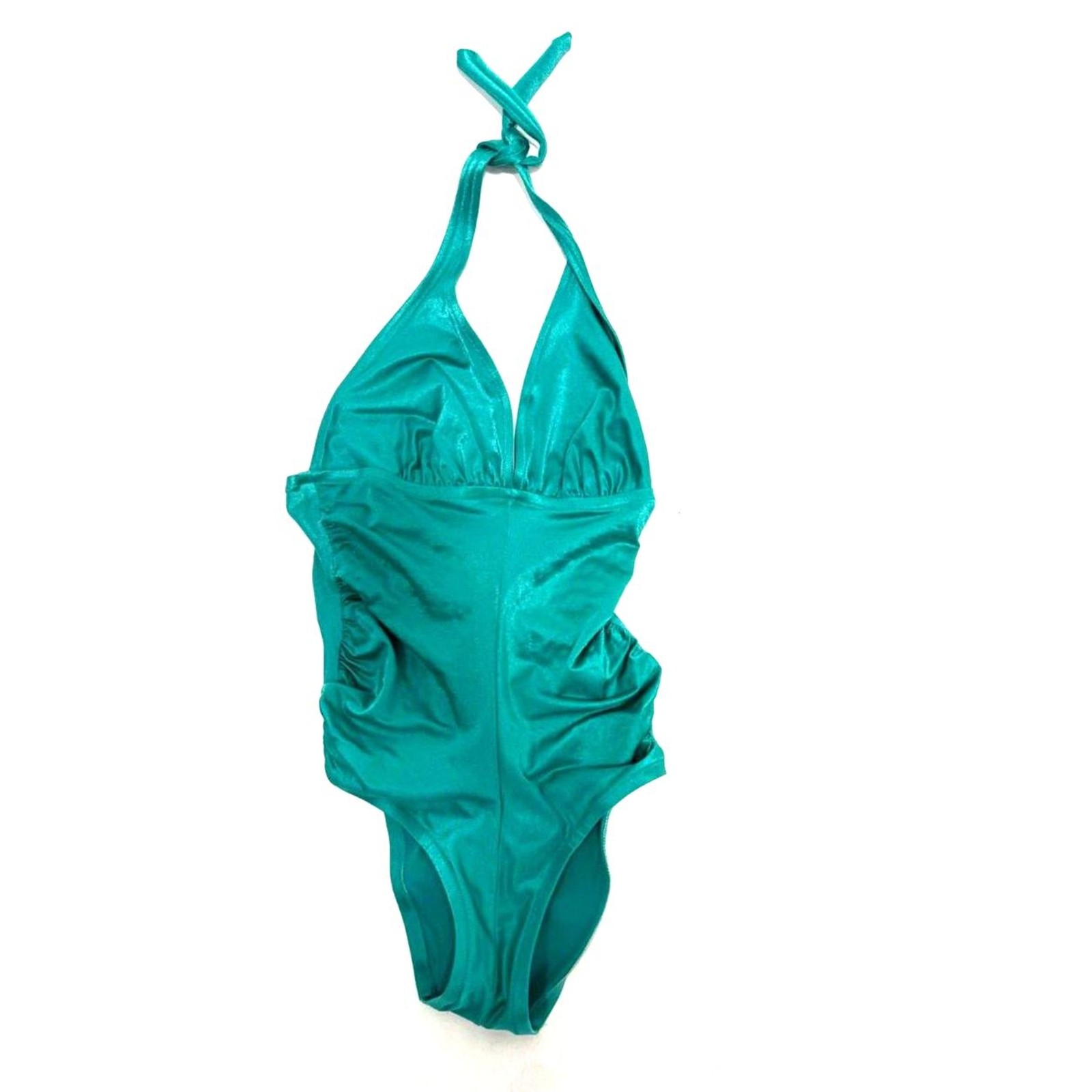 DeWeese Design vintage teal bathing suit – tie halter w/rouched sides – 70s/80s