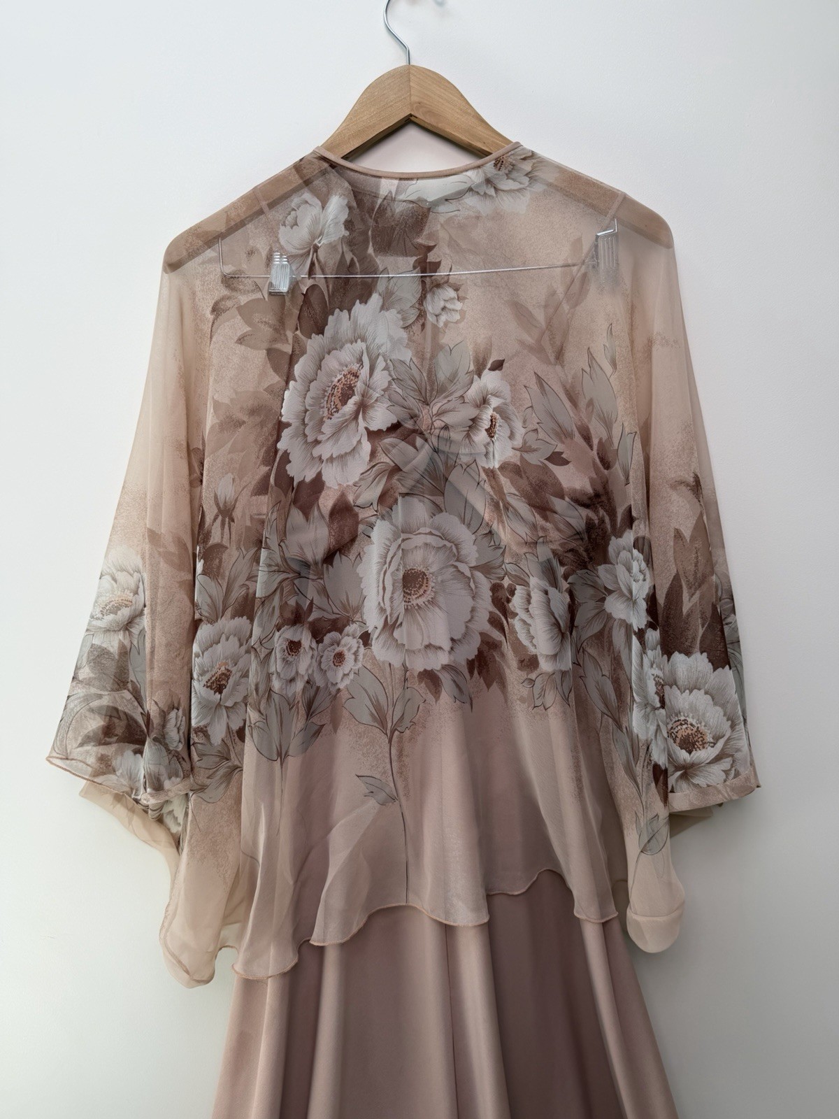 Vintage Dusty Rose Formal Maxi Dress Shawl Ruched Bust Evening Gown
