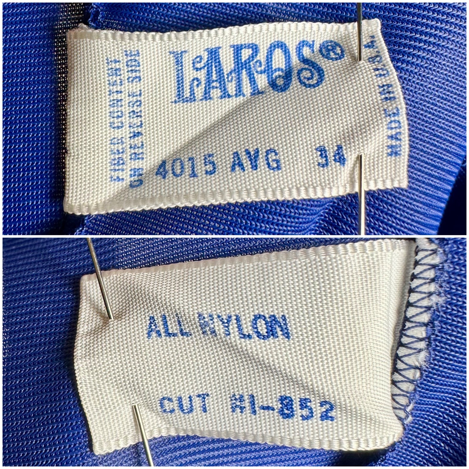 Vintage 1950’s LAROS Bright Blue Dress Slip Nylon Nightgown Sheer Lace S/M