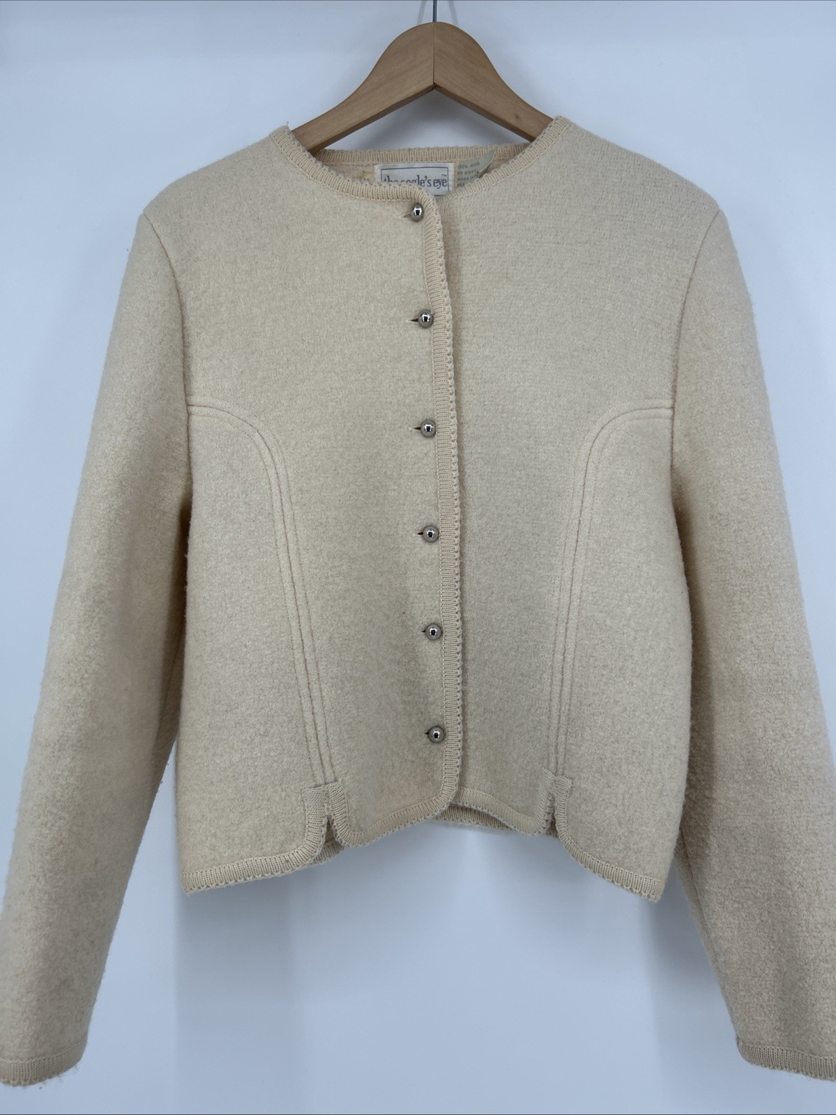 Vintage The Eagle’s Eye Boiled Wool Jacket Womens Size 14 Cream Ivory 80s 90s