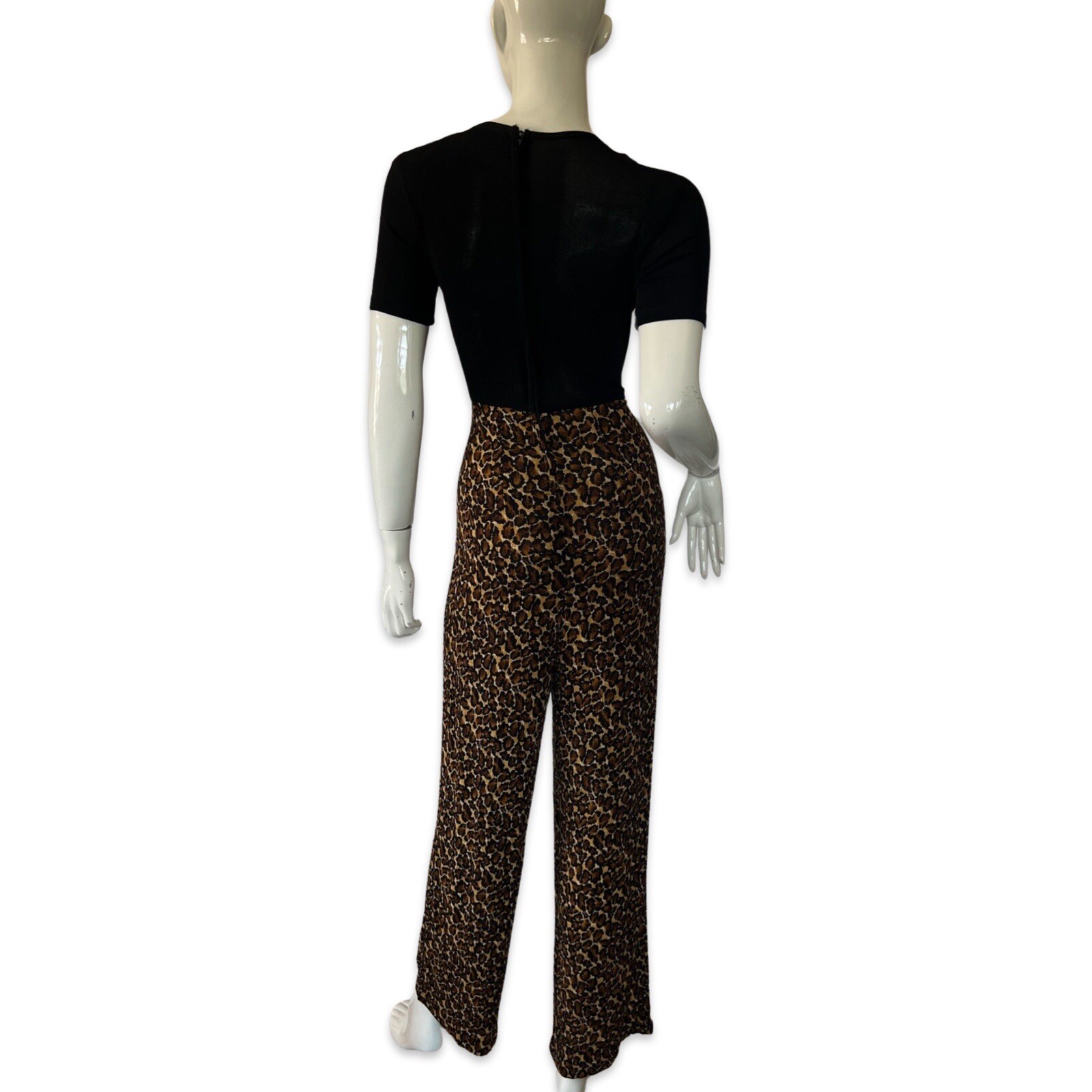 Vintage 80s Ellen Ashley Leopard Print Jumpsuit Wide Leg Disco USA Womens M