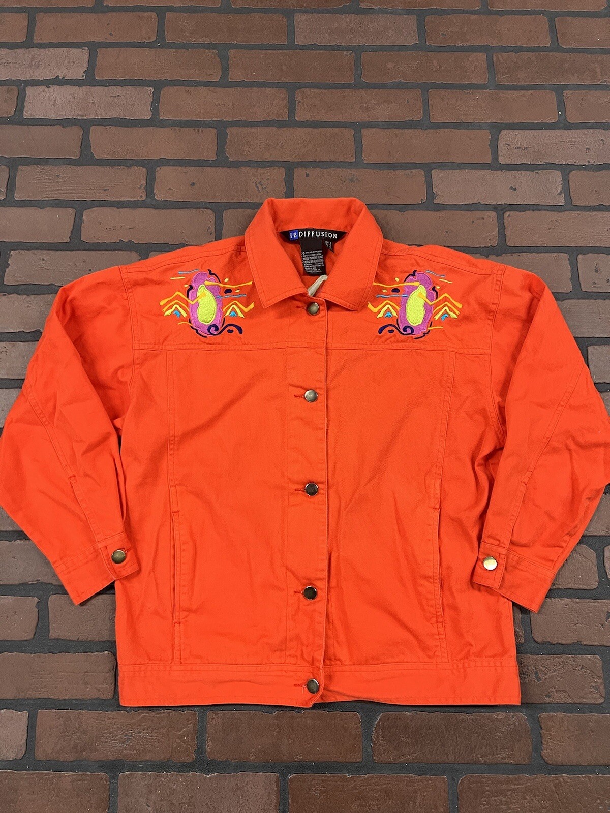 Vintage IB Diffusion Jacket Abstract Geometric 90s 1992 Sz8 Orange