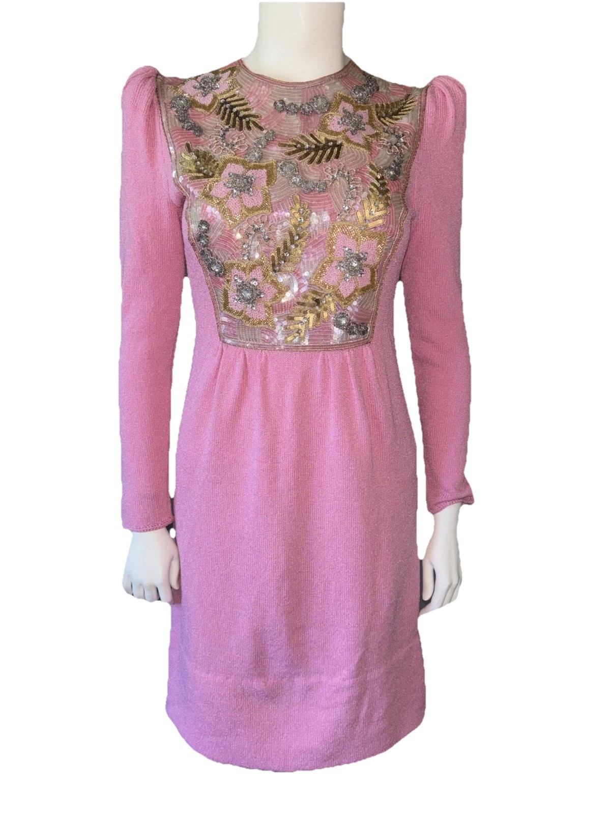 Pat Sandler for Wellmore Pink Dress Vtg. Knit Beaded Embellished Size 10 6 USA