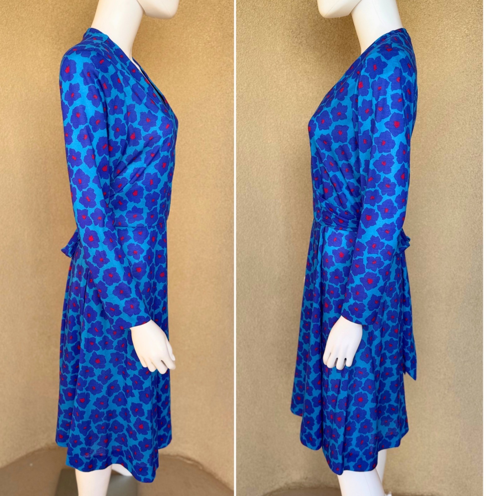 Vintage Americana Electric Blue Floral Wrap Dress 12P
