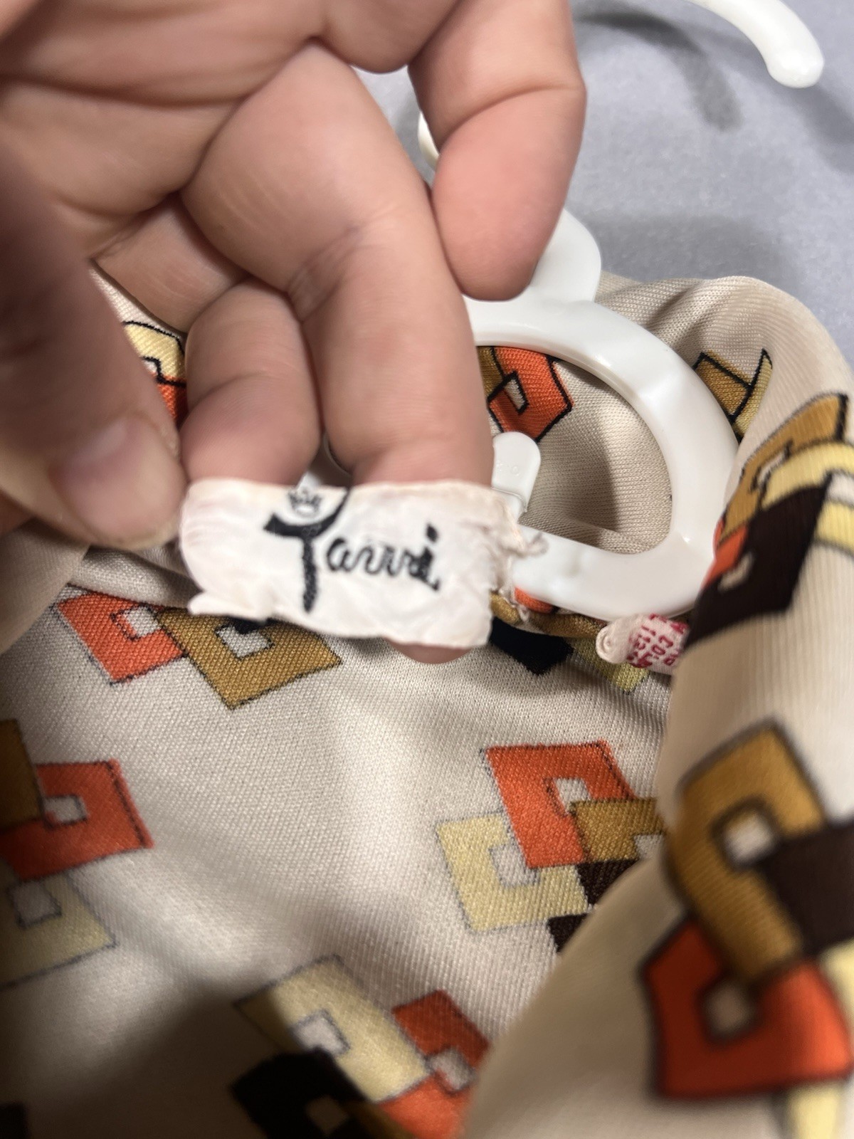 Tarri Vintage Polyester Button up Long Sleeve M Geometric Print Brown Orange