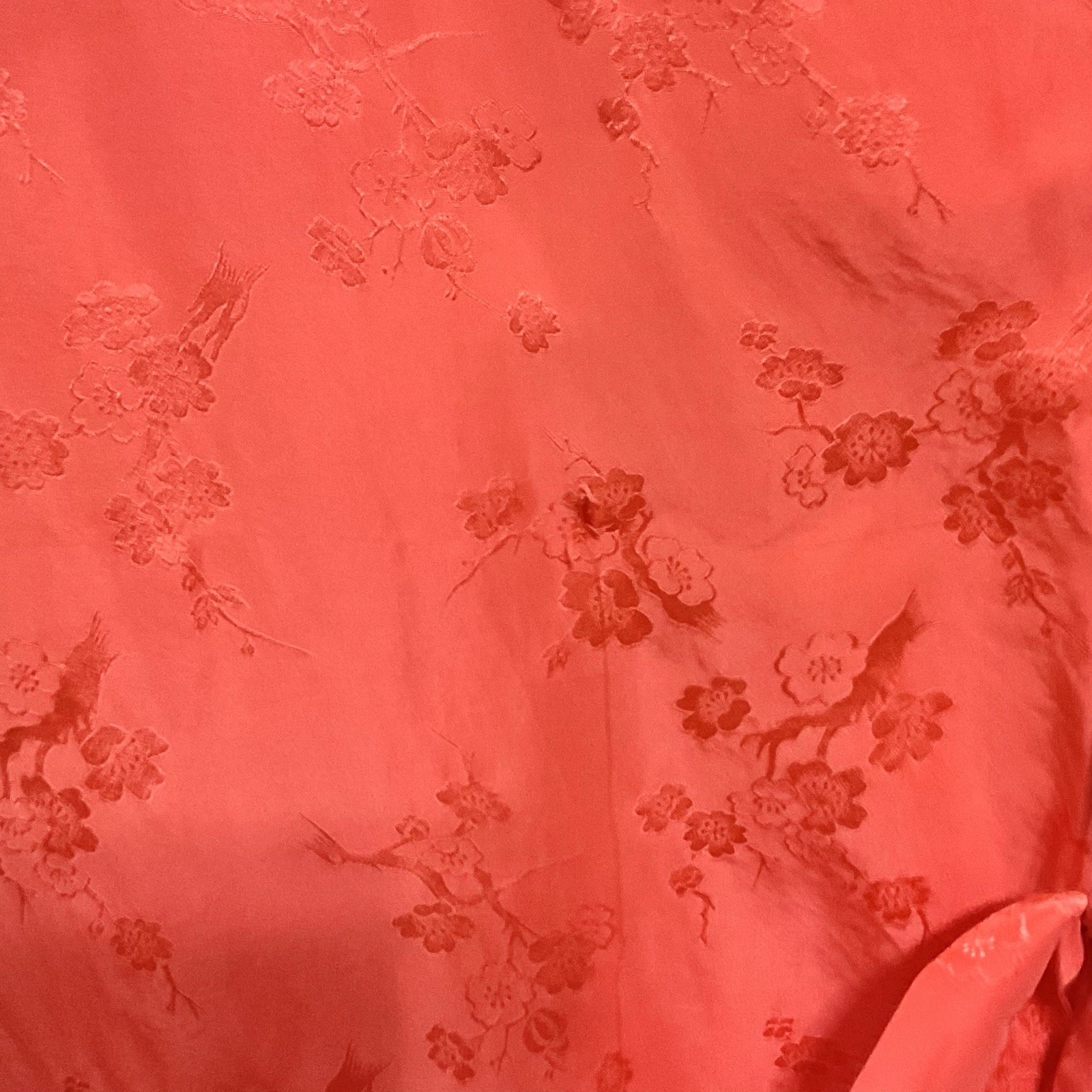 Vintage 50s Dynasty Hong Kong Silk Jacquard Peach Dressing Gown Robe Hostess Med
