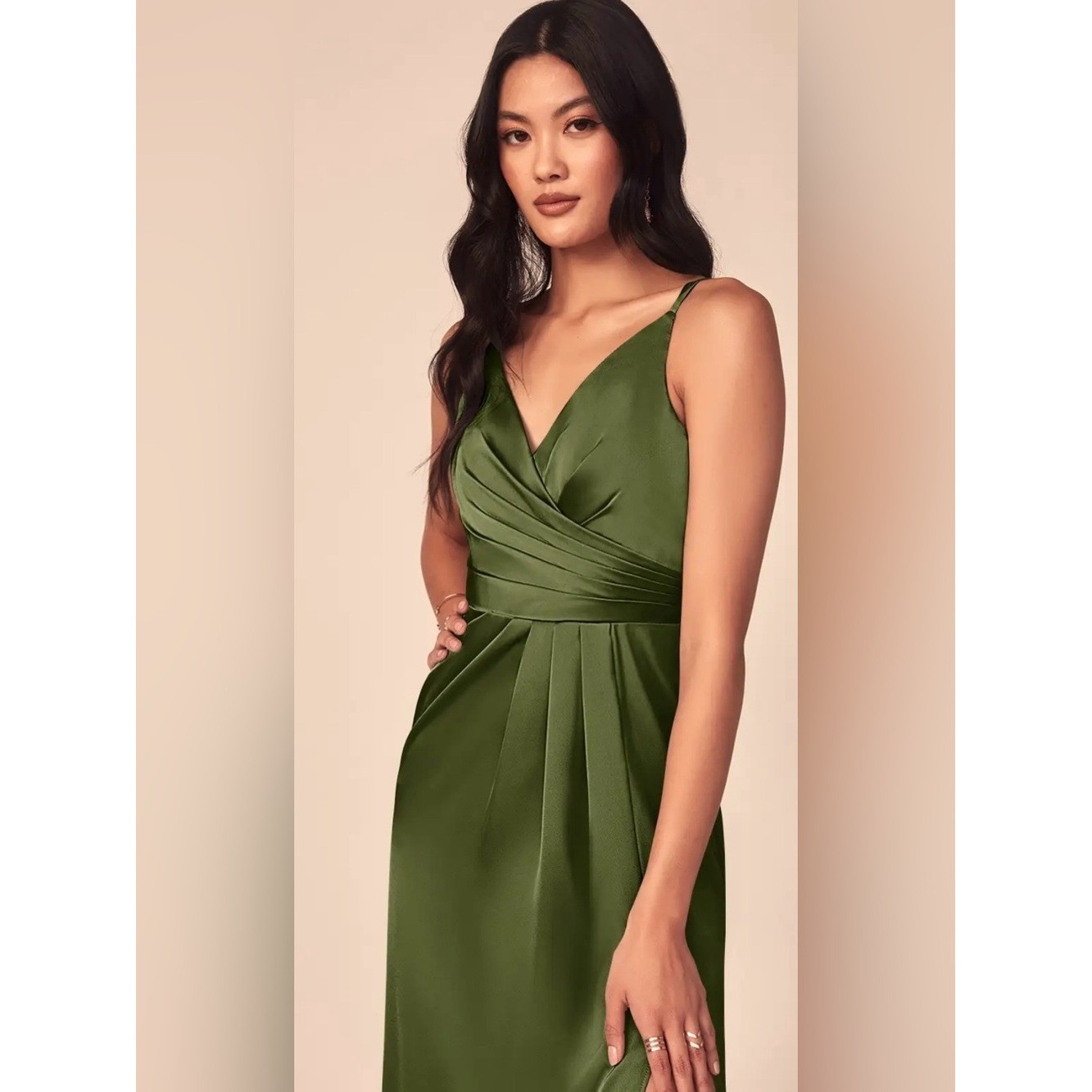 Azazie Olive Green Satin Bridesmaid Dress A22 Formal Gown