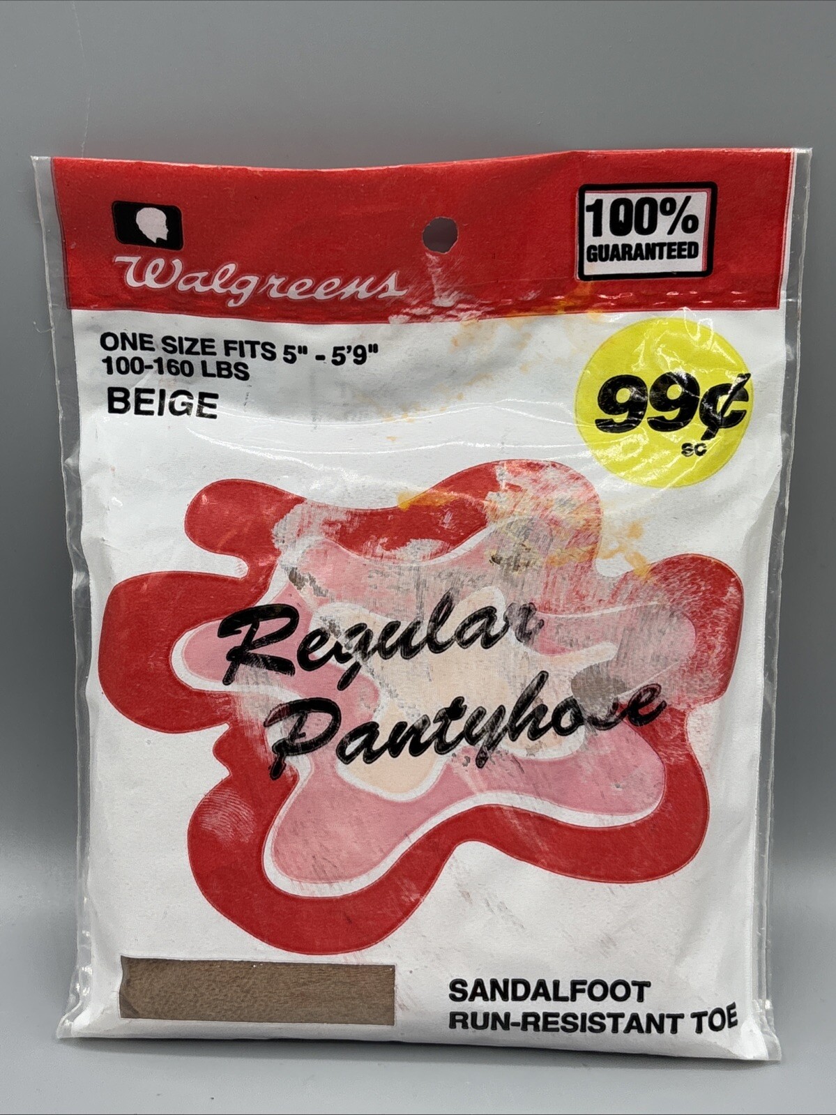 Walgreens Vintage Pantyhose Sandalfoot Run-Resist Toe ONE SIZE Beige