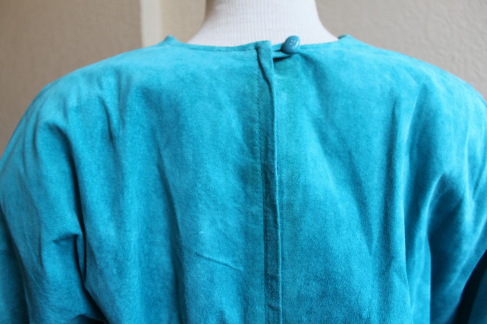 Vintage 80’s Turquoise Suede Leather Fitted Dress From Nordstrom L 28″ waist