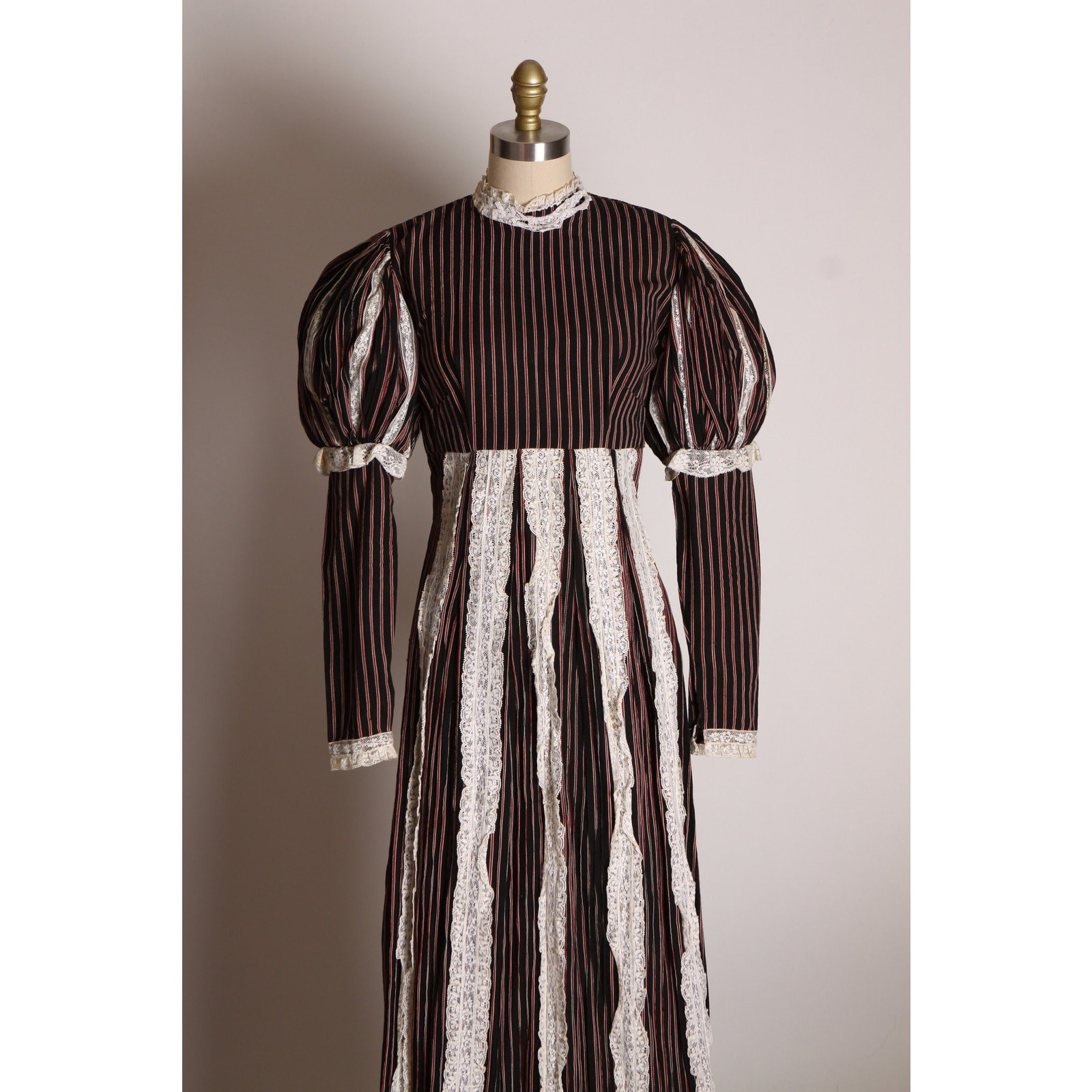 1960s Black, White and Red Striped Renaissance Spanish Dress by Tachi Castillo