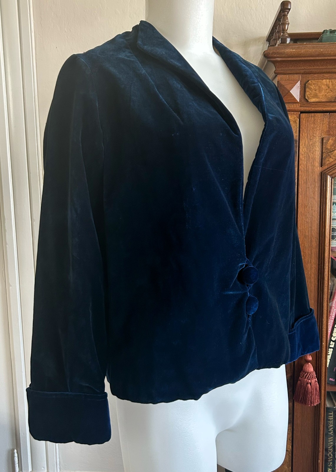 Antique 1920s 30s Vintage Sapphire Blue Velvet Silk Lined Jacket Art Deco XS